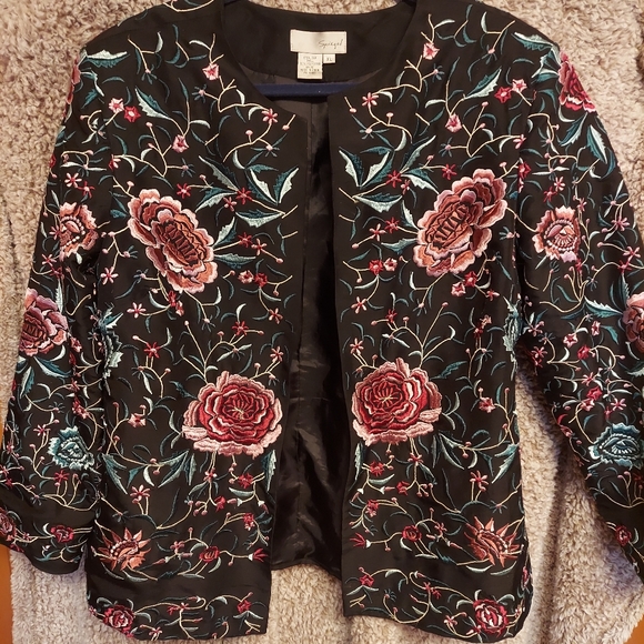 Spiegel Jackets & Coats Spiegel Silk Embroidered Rose Lined Jacket